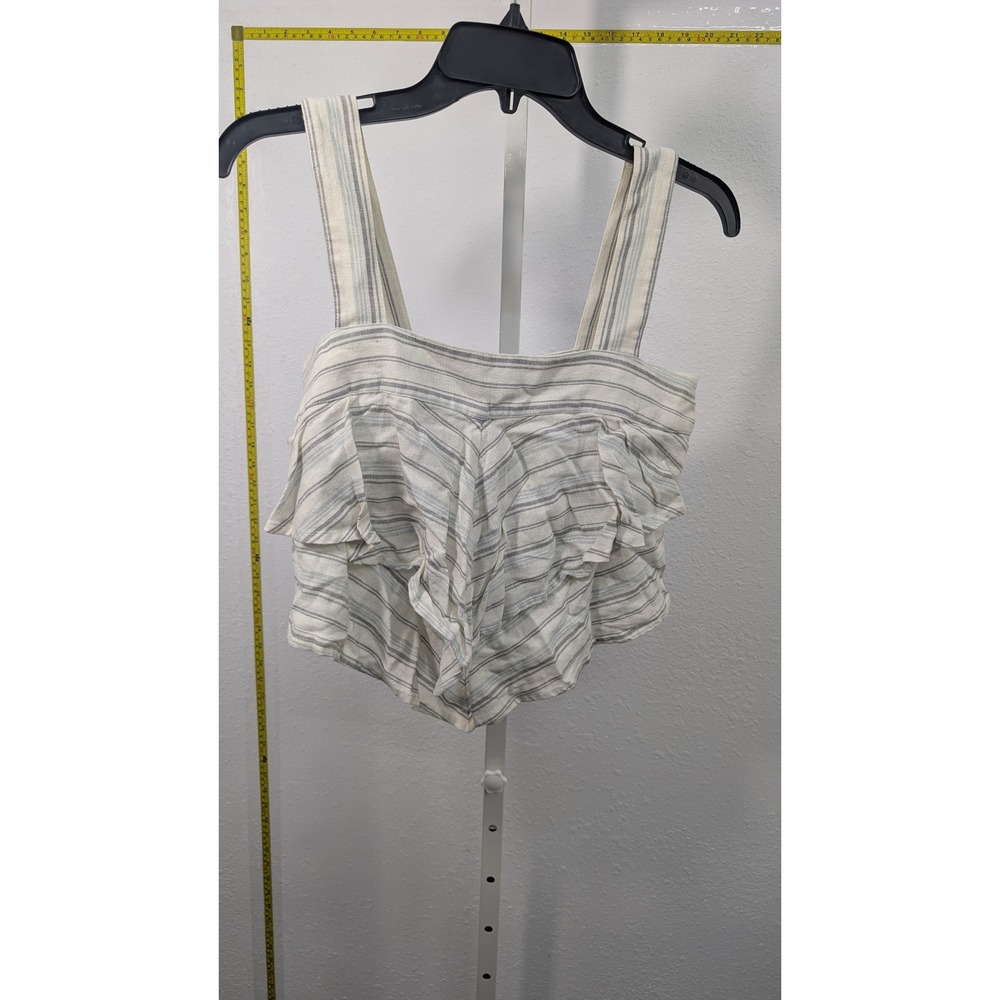 BP. Nordstrom Striped‎ Ruffle Crop Top Blue Cream Linen Blend Sleeveless XS